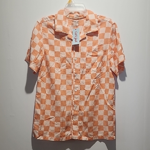 Cat & Jack Other - Cat & Jack orange and cream short-sleeve button-down for boys, size L (10-12).